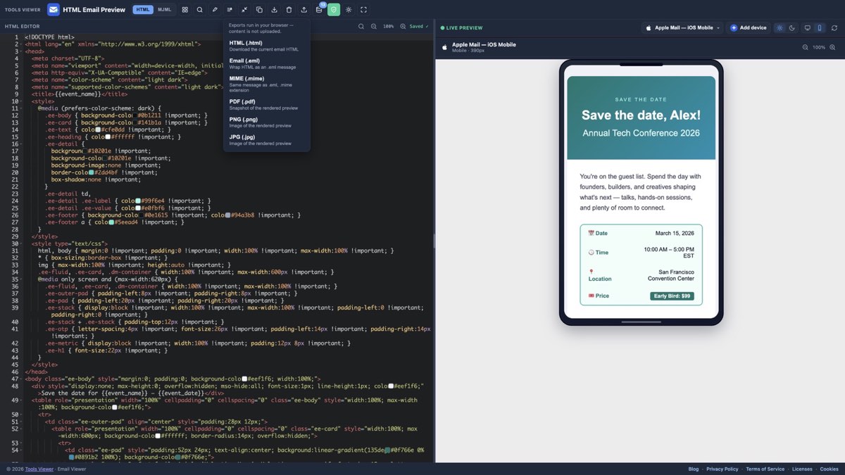 Opening an EML file online to preview HTML email content in the browser