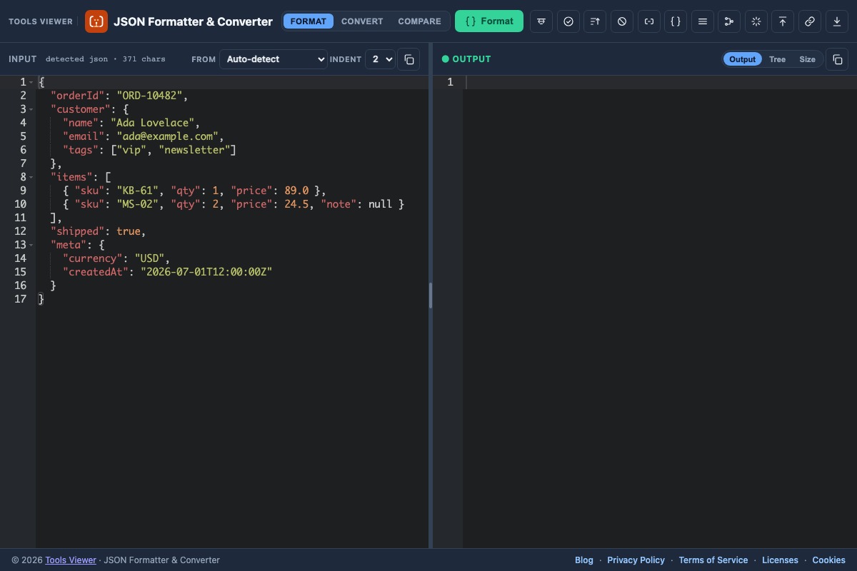 JSON Lines converted into a JSON array in an online converter